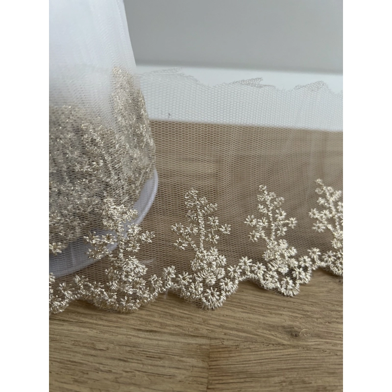 Galon broderie métallique or sur tulle blanc 80mm x1m Batikou - 5