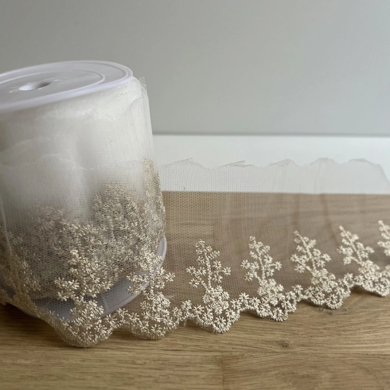 Galon broderie métallique or sur tulle blanc 80mm x1m Batikou - 1