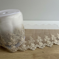 Galon broderie métallique or sur tulle blanc 80mm x1m Batikou - 1