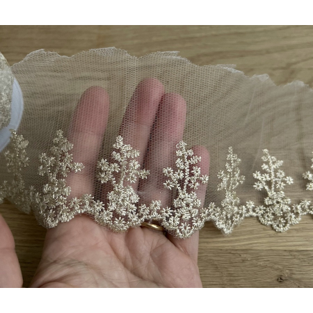Galon broderie métallique or sur tulle blanc 80mm x1m Batikou - 2 Galon broderie métallique or sur tulle blanc 80mm x1m Batikou - 2