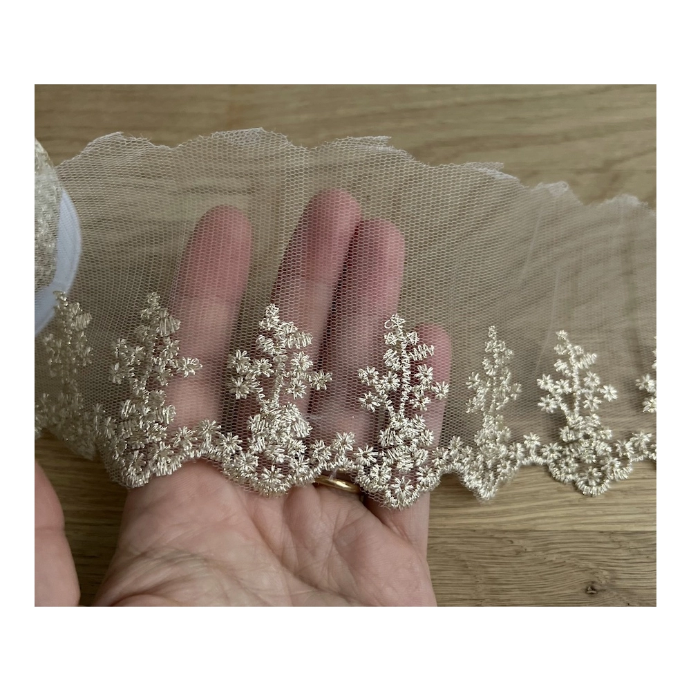 Galon broderie métallique or sur tulle blanc 80mm x1m Batikou - 2