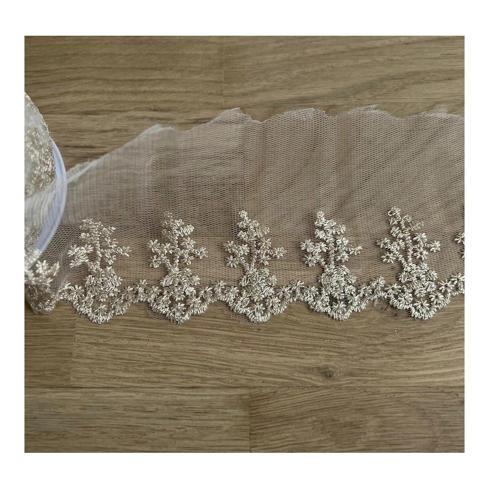 Galon broderie métallique or sur tulle blanc 80mm x1m Batikou - 3