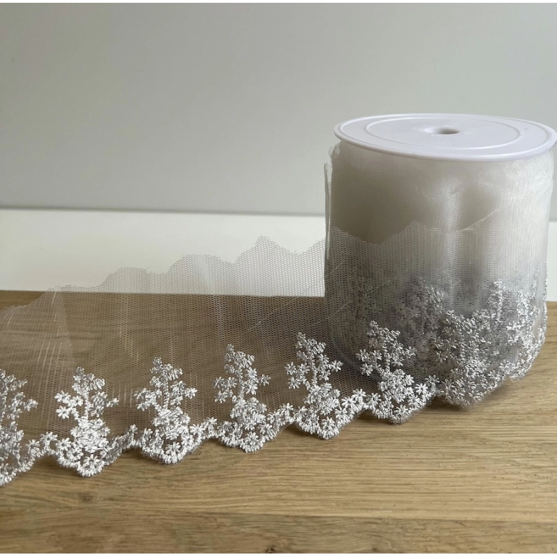 Galon broderie métallique argent sur tulle 80mm x1m Batikou - 3