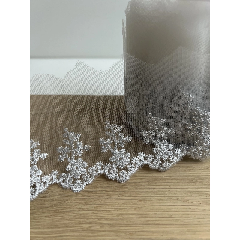 Galon broderie métallique argent sur tulle 80mm x1m Batikou - 7
