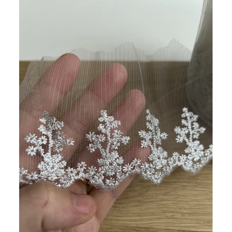 Galon broderie métallique argent sur tulle 80mm x1m Batikou - 2