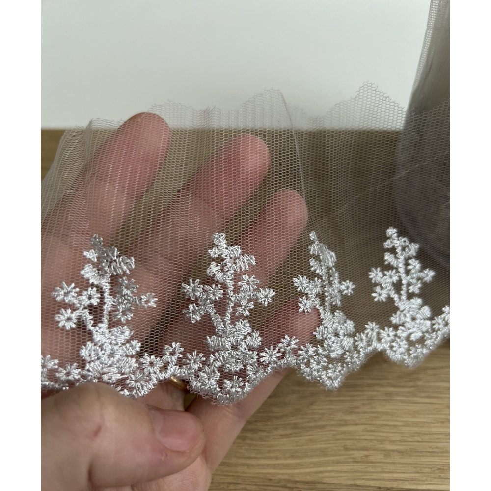 Galon broderie métallique argent sur tulle 80mm x1m Batikou - 2