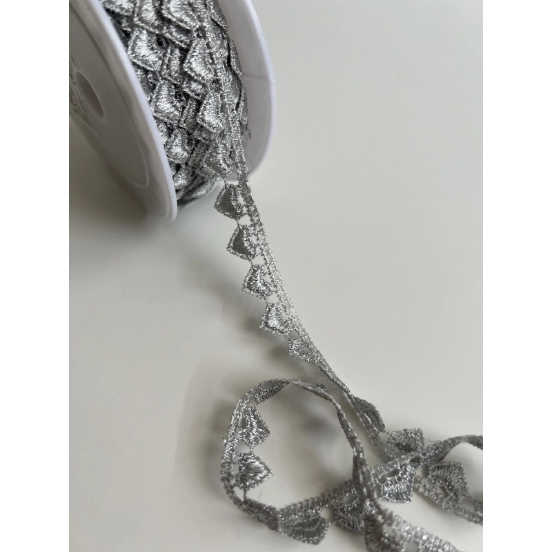 Galon guipure métallique cœur argenté 15mm x1m Batikou - 4