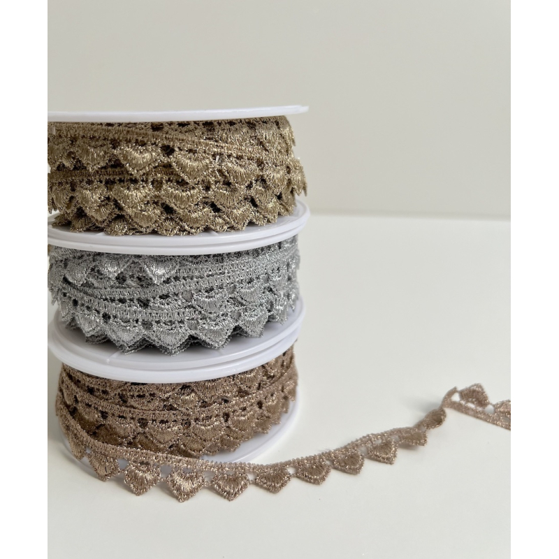 Galon guipure métallique cœur argenté 15mm x1m Batikou - 3