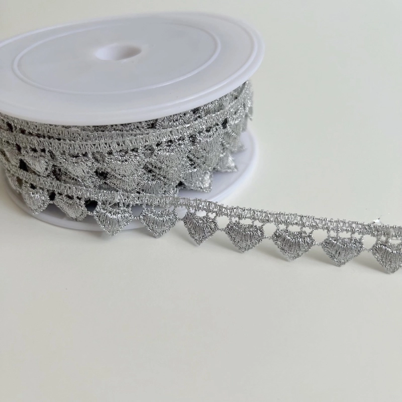 Galon guipure métallique cœur argenté 15mm x1m Batikou - 1