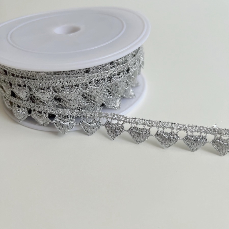 Galon guipure métallique cœur argenté 15mm x1m Batikou - 1