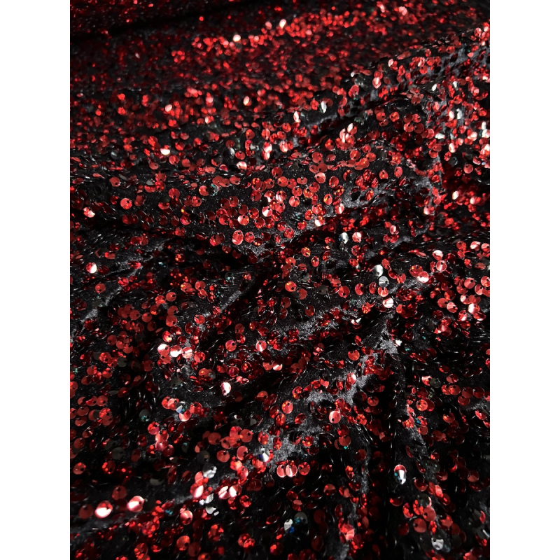 Sequins rouge sur velours noir Batikou - 5