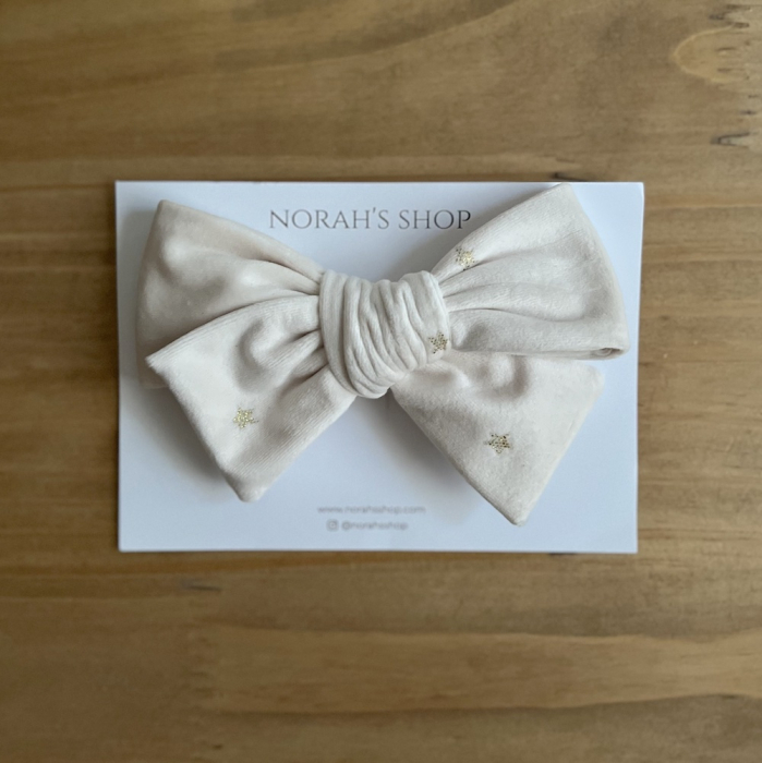 Pince noeud classique pince croco en velours écru à petites étoiles dorées @Norahshop Batikou - 2