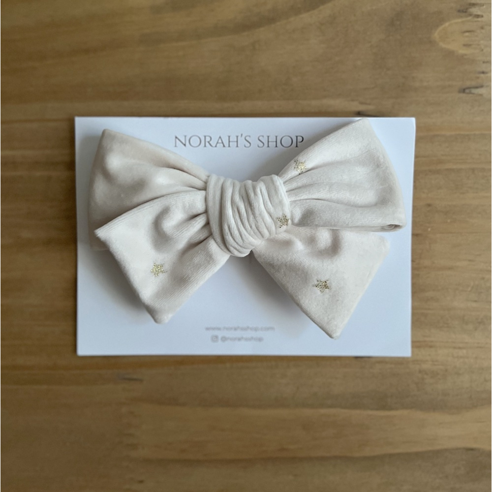 Pince noeud classique pince croco en velours écru à petites étoiles dorées @Norahshop Batikou - 2