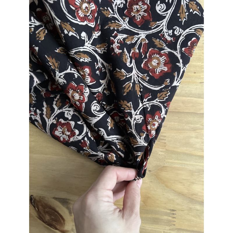 Tissu indien coton hand block traditionnel Noir Batikou - 2