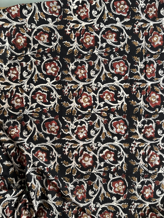 Tissu indien coton hand block traditionnel Noir Batikou - 3
