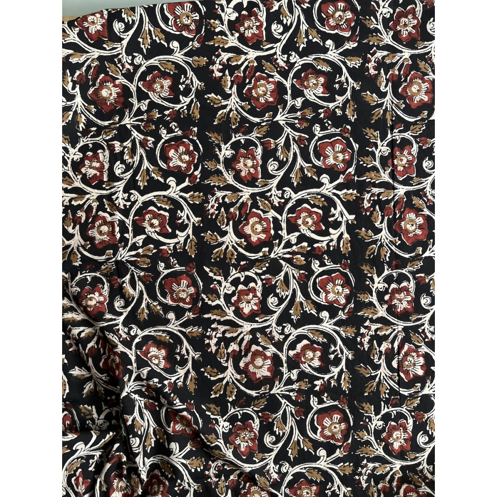 Tissu indien coton hand block traditionnel Noir Batikou - 3