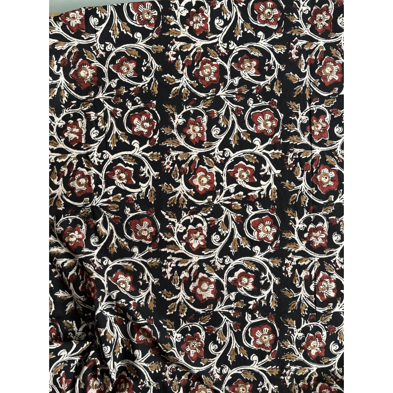 Tissu indien coton hand block traditionnel Noir Batikou - 3