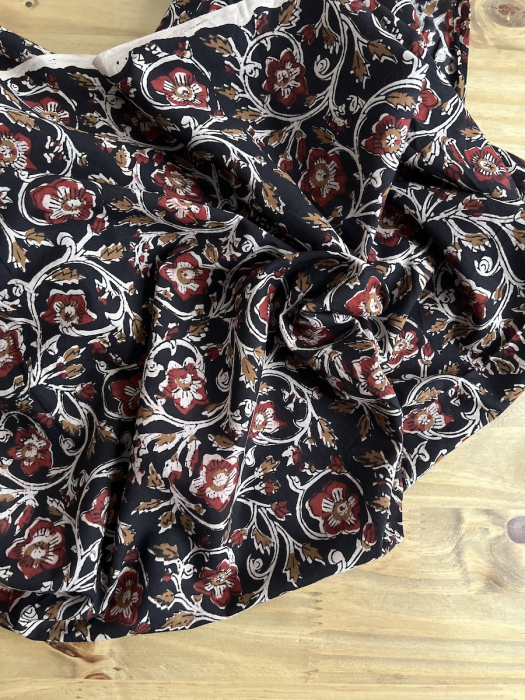 Tissu indien coton hand block traditionnel Noir Batikou - 4