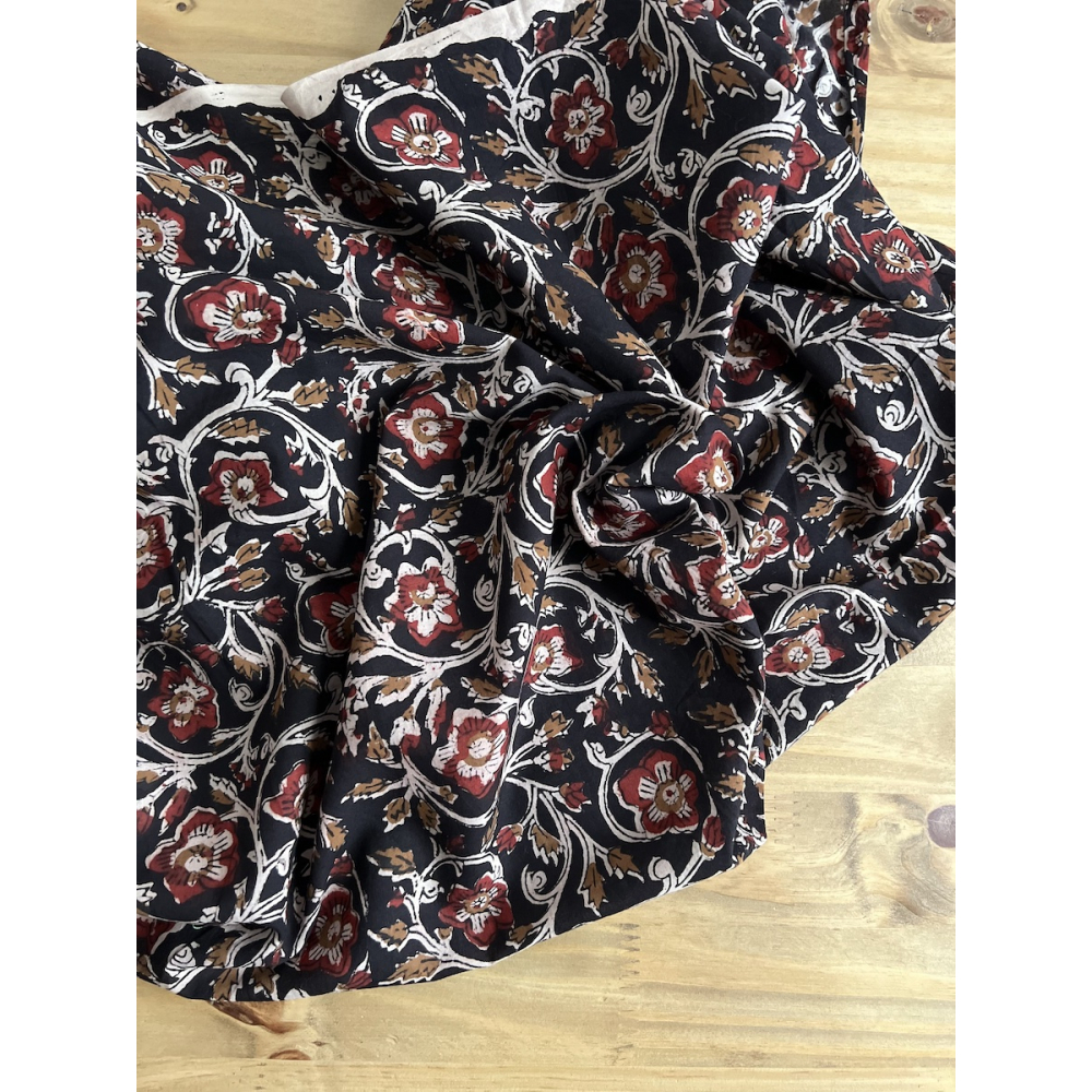 Tissu indien coton hand block traditionnel Noir Batikou - 4