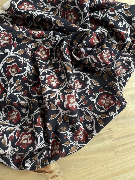 Tissu indien coton hand block traditionnel Noir Batikou - 5