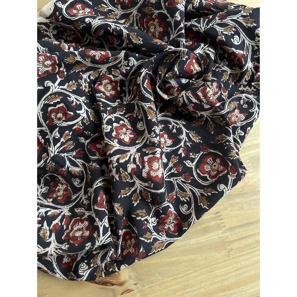 Tissu indien coton hand block traditionnel Noir Batikou - 5