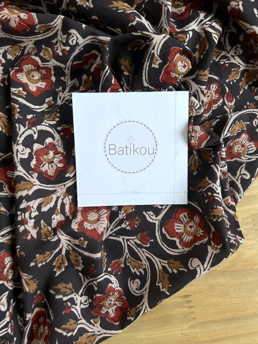 Tissu indien coton hand block traditionnel Noir Batikou - 6