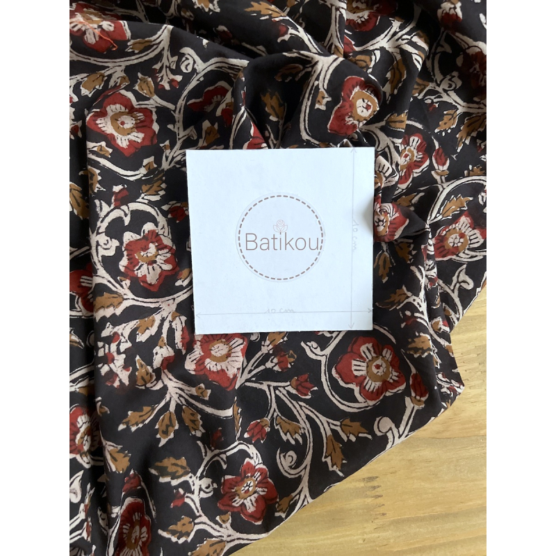 Tissu indien coton hand block traditionnel Noir Batikou - 6