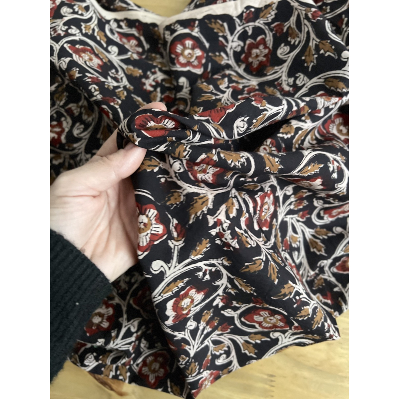 Tissu indien coton hand block traditionnel Noir Batikou - 7