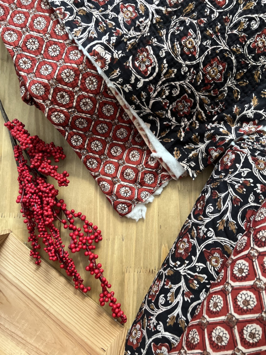 Tissu indien coton hand block traditionnel Noir Batikou - 8