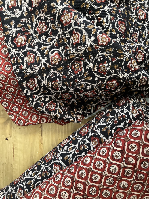 Tissu indien coton hand block traditionnel Noir Batikou - 9