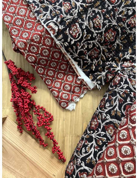 Tissu indien coton hand block traditionnel Rouge foncé Batikou - 10