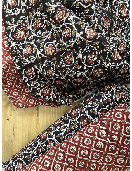 Tissu indien coton hand block traditionnel Rouge foncé Batikou - 11