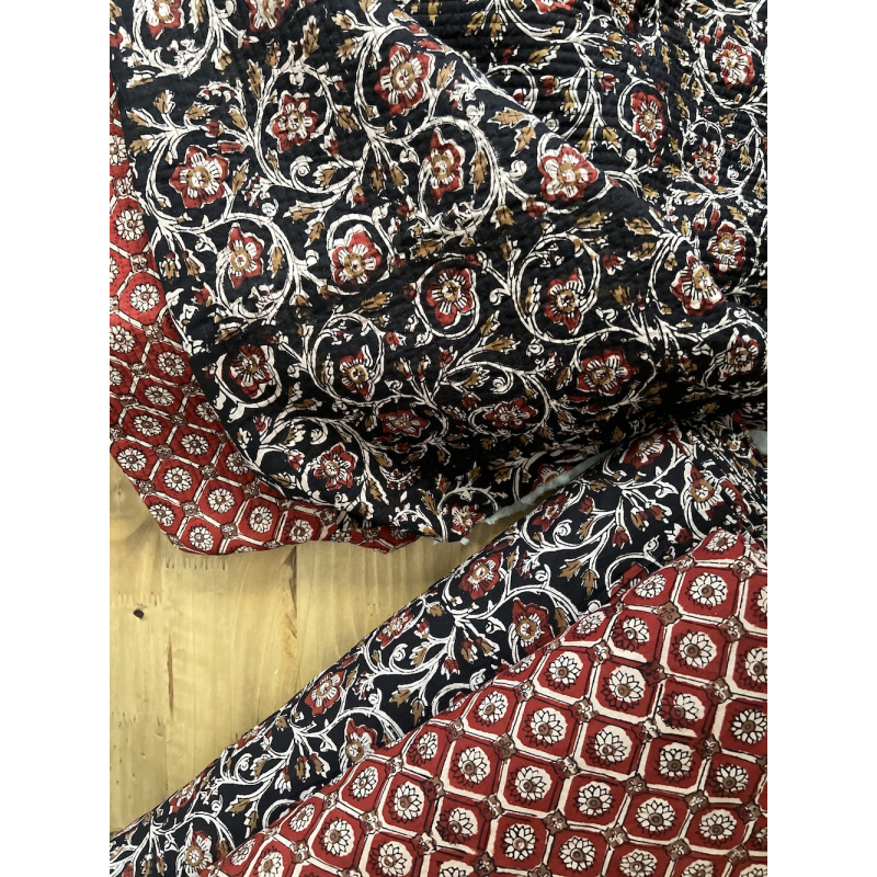 Tissu indien coton hand block traditionnel Rouge foncé Batikou - 11