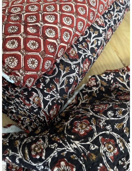Tissu indien coton hand block traditionnel Rouge foncé Batikou - 12