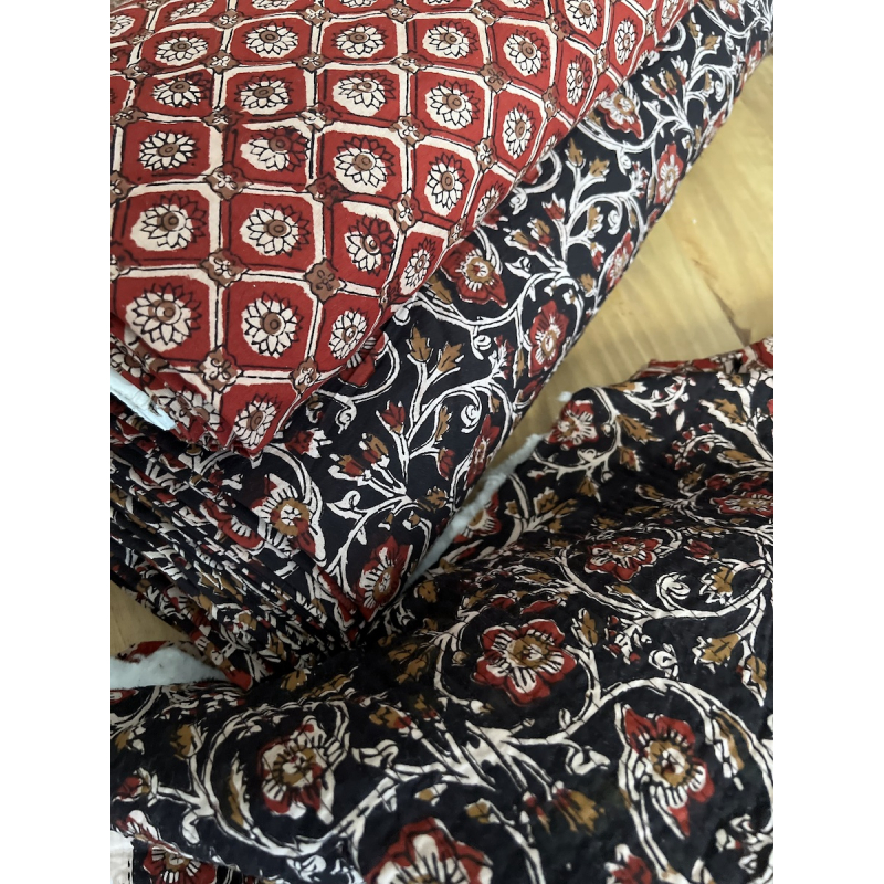 Tissu indien coton hand block traditionnel Rouge foncé Batikou - 12