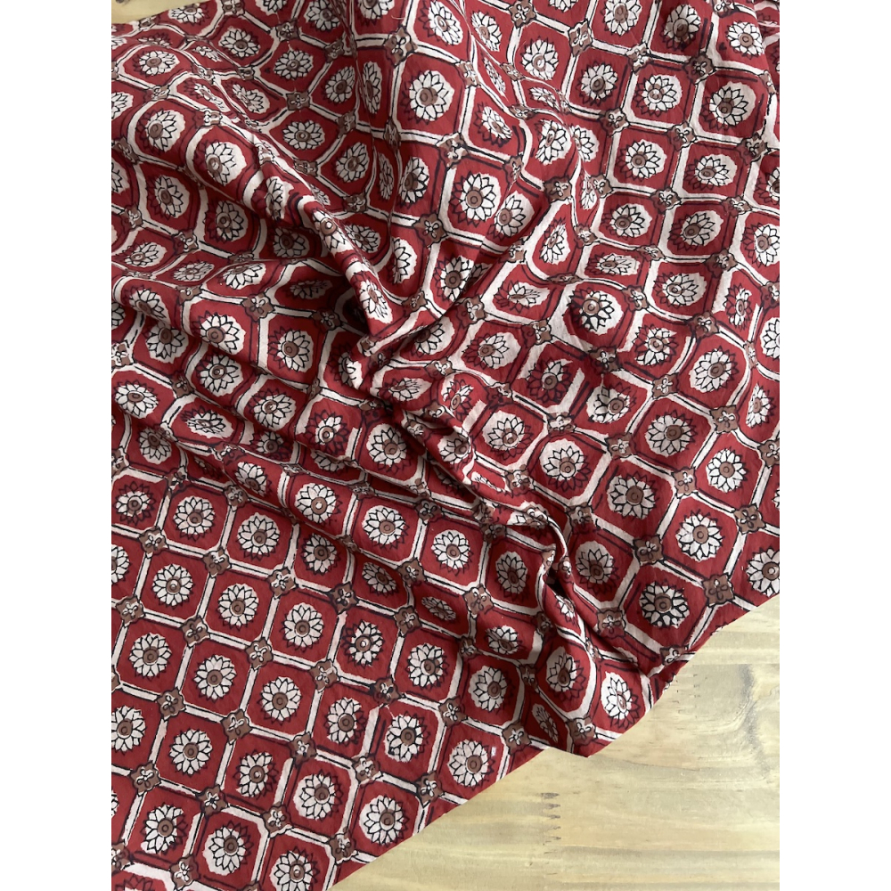 Tissu indien coton hand block traditionnel Rouge foncé Batikou - 3