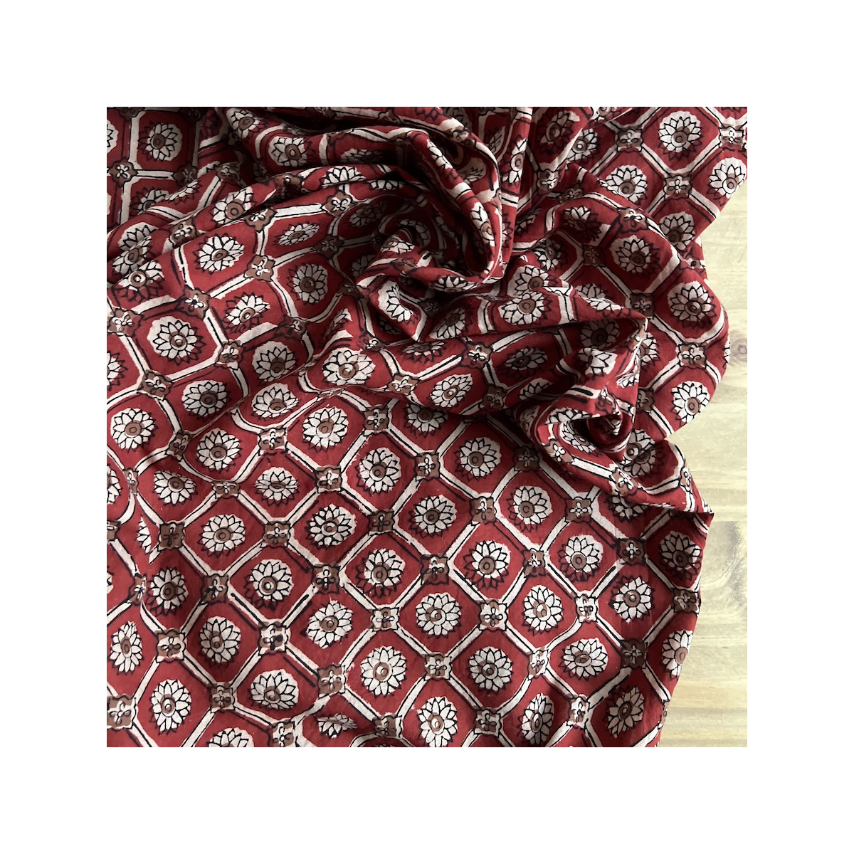 Tissu indien coton hand block traditionnel Rouge foncé Batikou - 5 Tissu indien coton hand block traditionnel Rouge foncé Batikou - 5