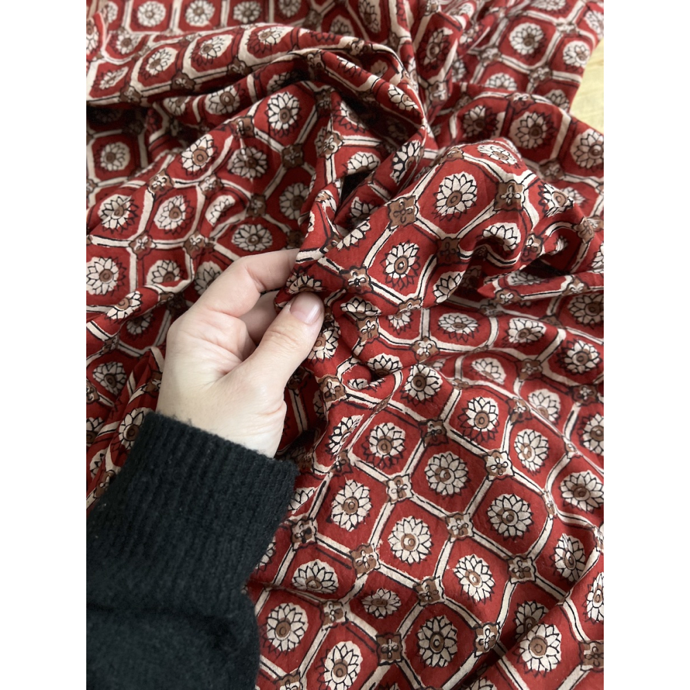 Tissu indien coton hand block traditionnel Rouge foncé Batikou - 8