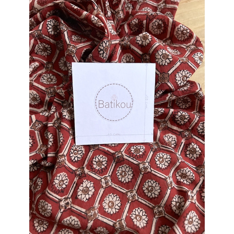 Tissu indien coton hand block traditionnel Rouge foncé Batikou - 9