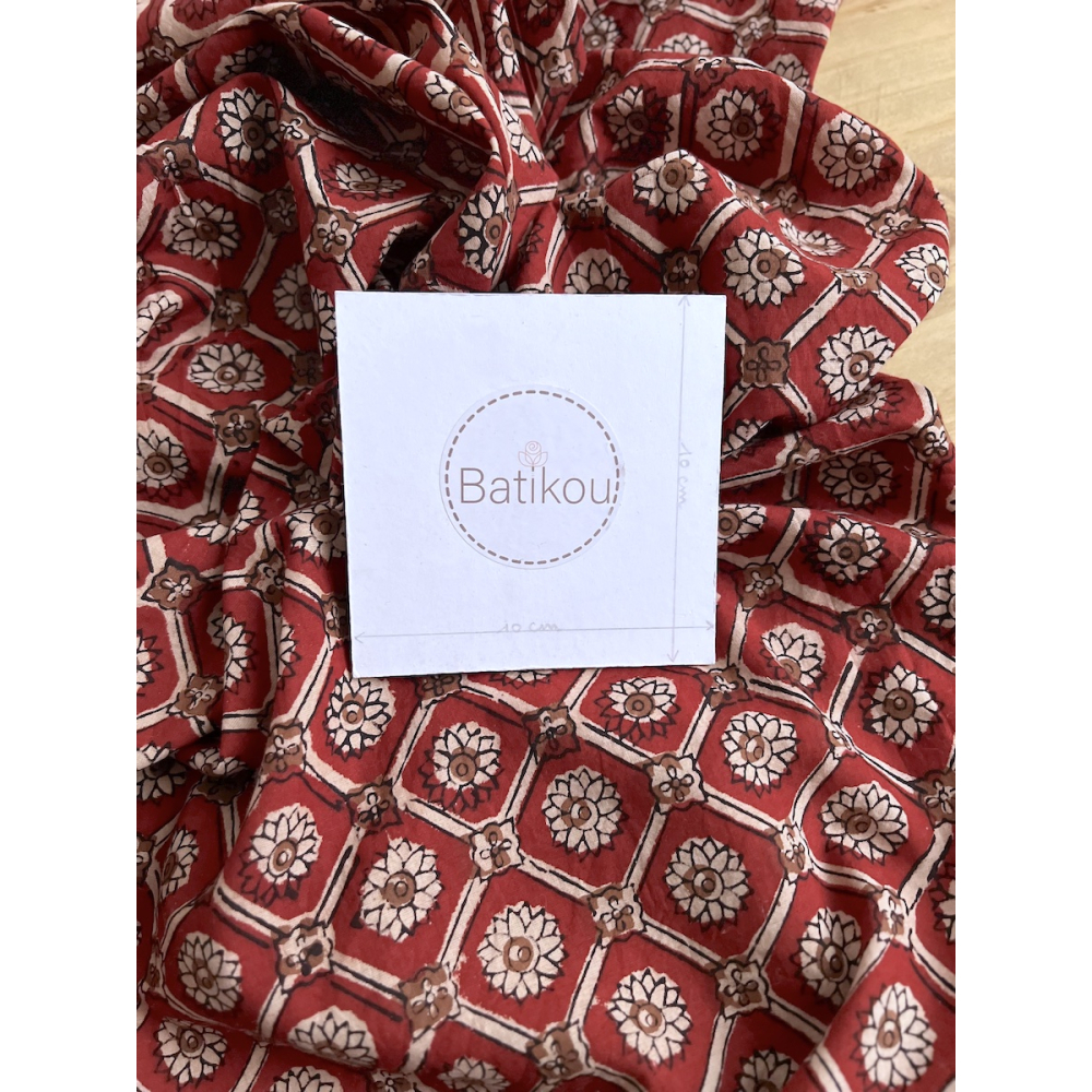 Tissu indien coton hand block traditionnel Rouge foncé Batikou - 9