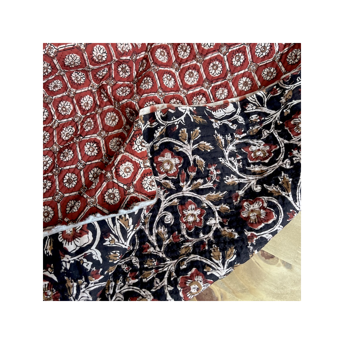 Tissu indien matelassé double face coton hand block largeur 100cm Qualité Oeko-tex - 1 Tissu indien matelassé double face coton hand block largeur 100cm Qualité Oeko-tex - 1