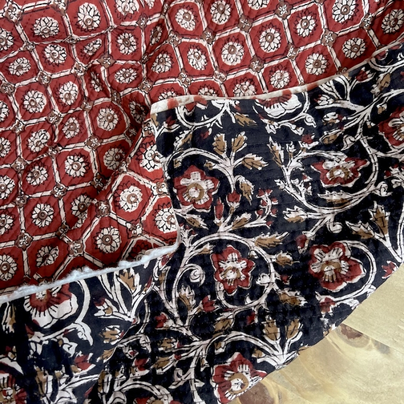 Tissu indien matelassé double face coton hand block largeur 100cm Qualité Oeko-tex - 1