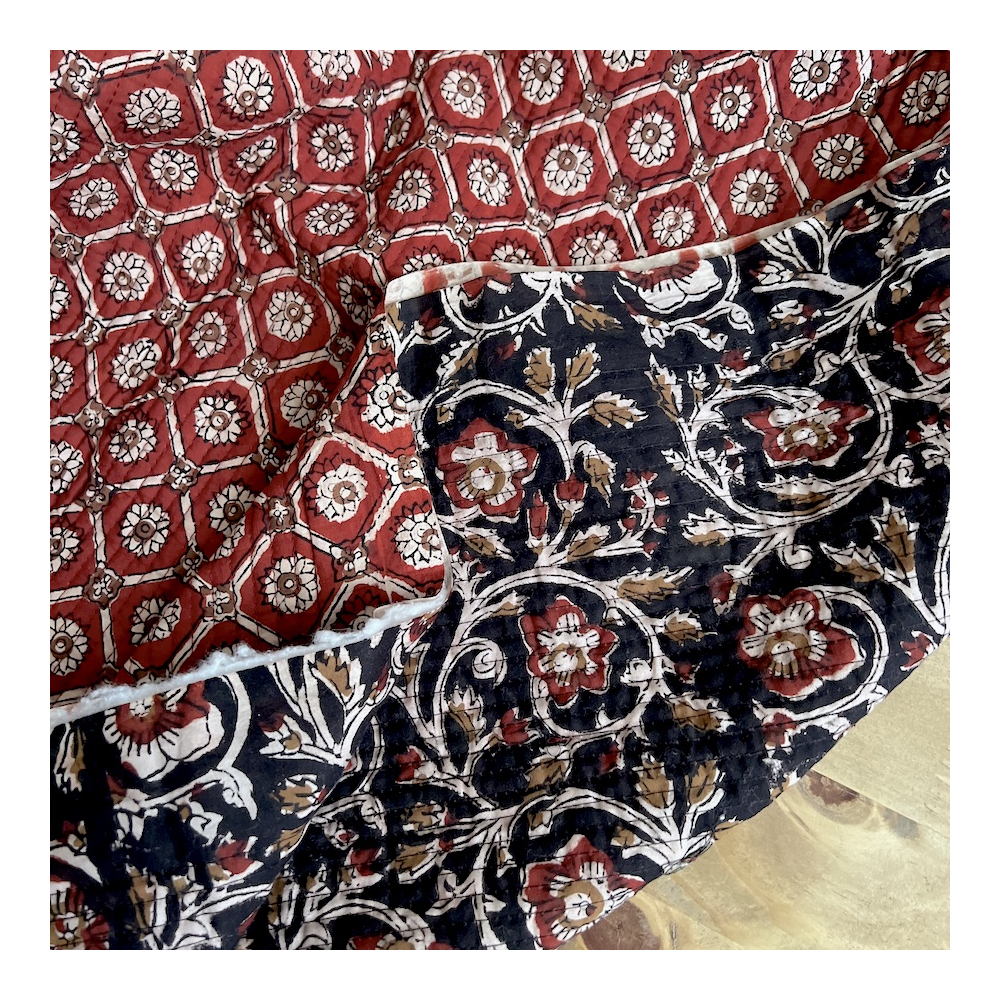 Tissu indien matelassé double face coton hand block largeur 100cm Qualité Oeko-tex - 1
