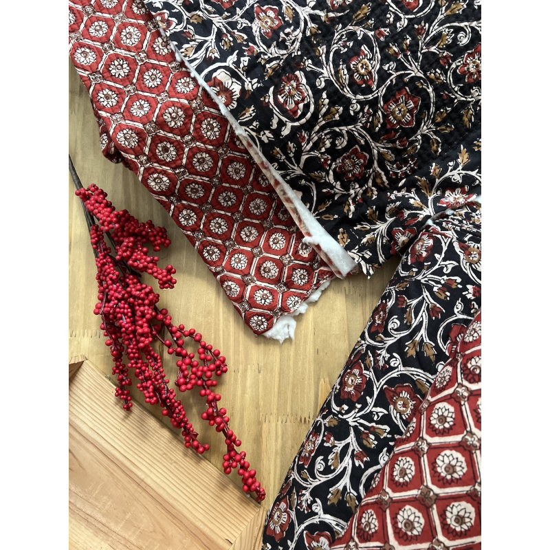 Tissu indien matelassé double face coton hand block largeur 100cm Qualité Oeko-tex - 12