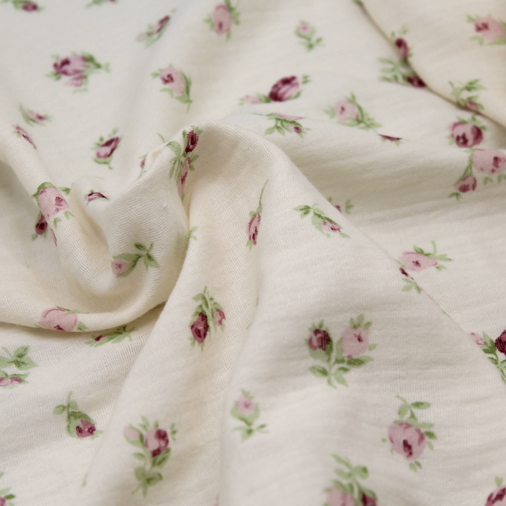Double gaze de coton écru à motifs fleuris ROSA