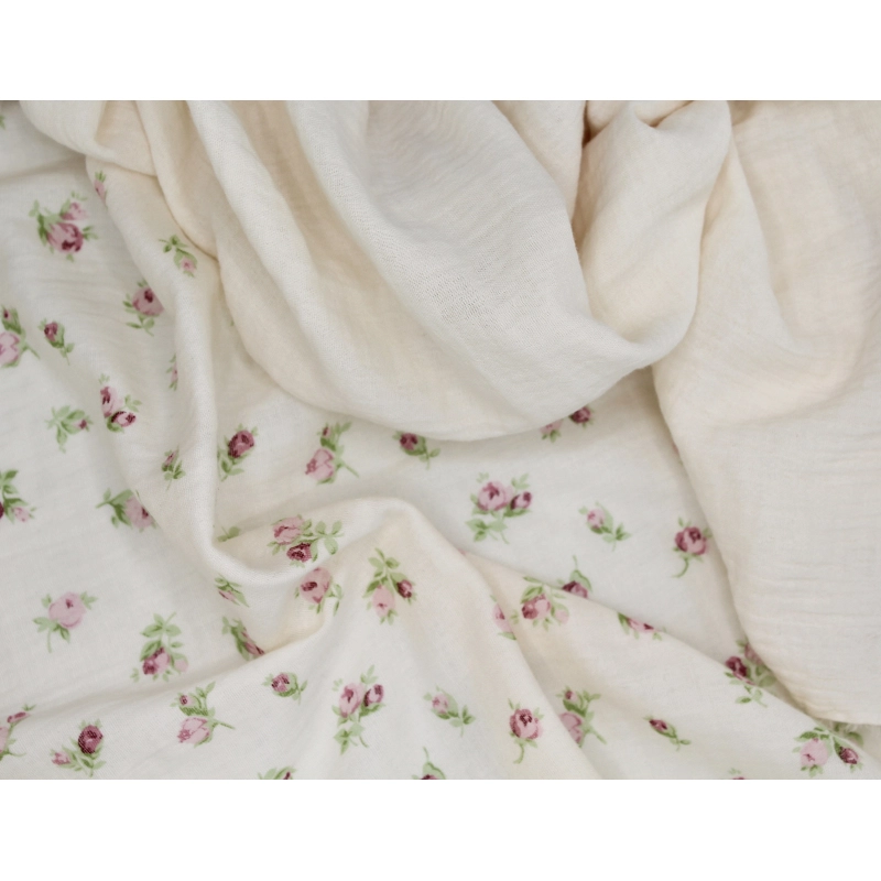 Double gaze de coton écru à motifs fleuris ROSA