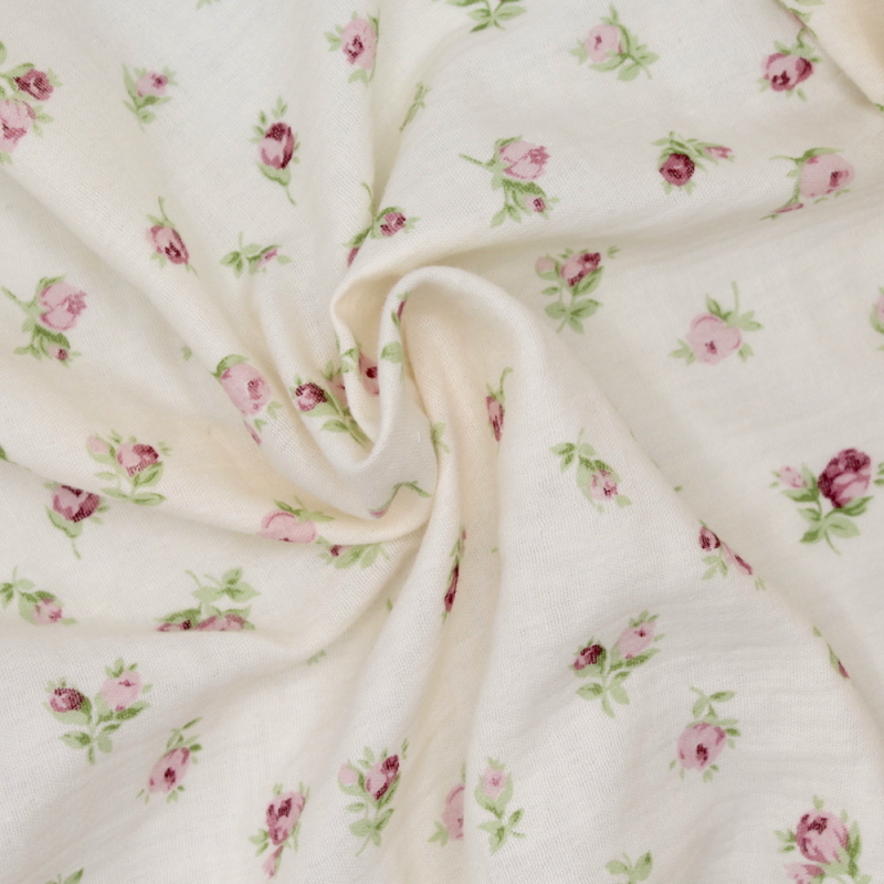 Double gaze de coton écru à motifs fleuris ROSA