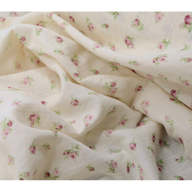Double gaze de coton écru à motifs fleuris ROSA