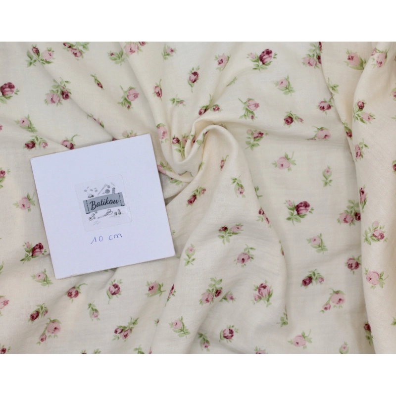 Double gaze de coton écru à motifs fleuris ROSA