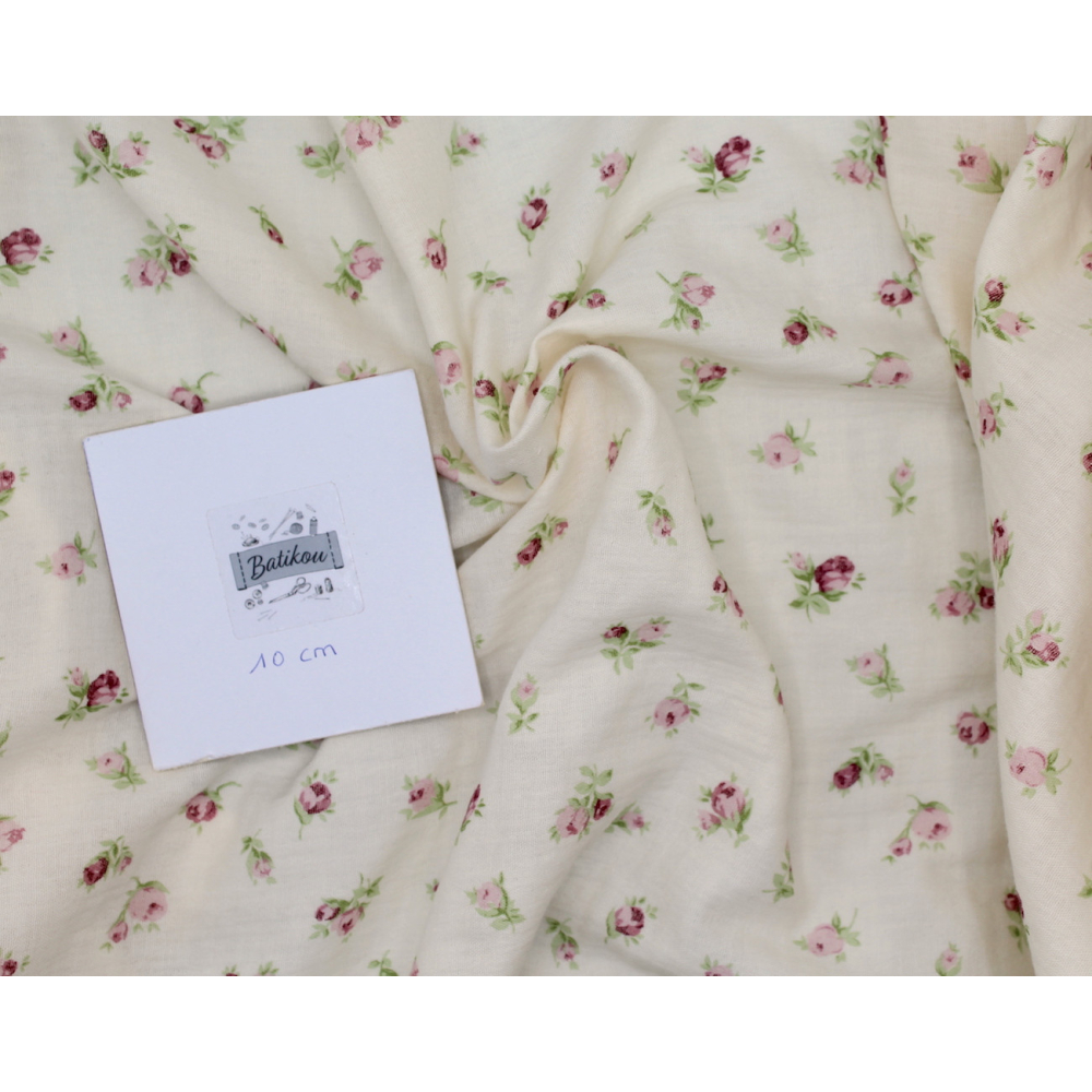 Double gaze de coton écru à motifs fleuris ROSA